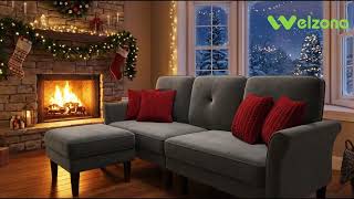 Welzona Sectional Couch: Moveable Ottoman + Pet-Friendly Velvet | Cozy Mid Century Modern Living