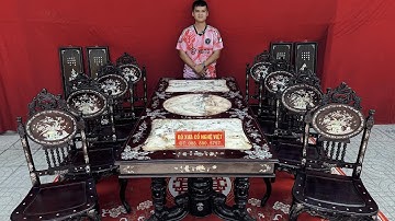 Mùng 6 Tết 2025 Bộ bàn ăn chân cù lá 8 ghế lu y pháp xưa gỗ gõ mật cẩn ốc xà cừ | Đồ xưa cũ