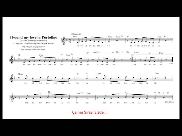 Nota Akor Eşlik - Portofino  (Re)  Melodika&Blok Flüt class=