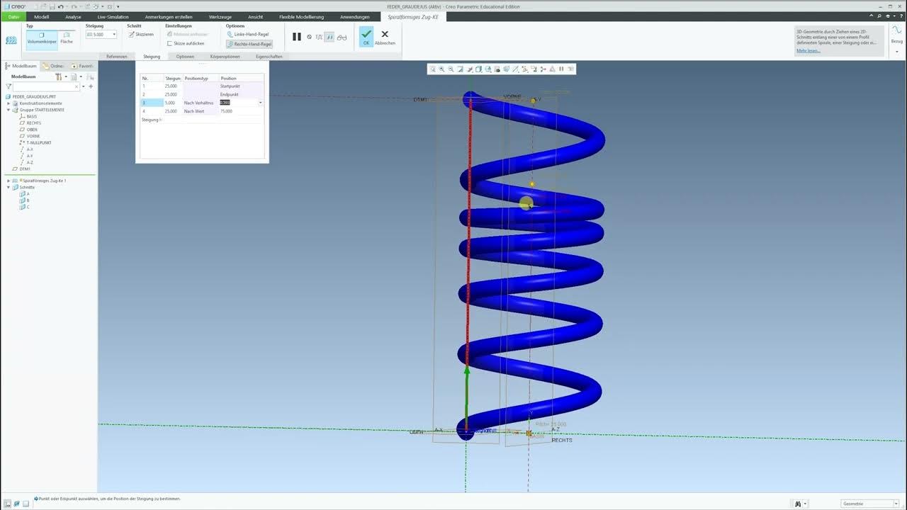 Feder mit Creo erstellen (per SpiralZug KE) YouTube