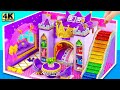Building amazing purple luxury castle with rainbow slide from cardboard  diy miniature house