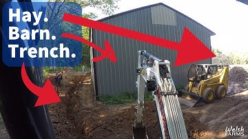 Digging a TRENCH with a BOBCAT E32 MINI EXCAVATOR to Prevent WATER from getting into the HAY BARN