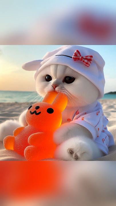 kucing lucu makan gummy kelinci gurita kepiting warna orange #catcute #funny #shorts