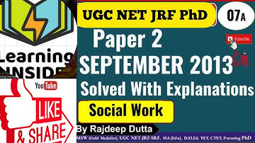 NTA UGC NET/JRF/PhD I Social Work I Previous Years Questions I Paper 2 September 2013 I Day 07A