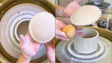 473. Attaching a Slab on a Thrown Cylinder to Make a Lidded Jar/Box with Hsin-Chuen Lin 林新春 滾花蓋盒拉坯示範