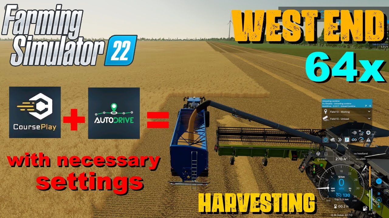 FS22 WestEnd 64x Map Tests Harvesting On A 1445 Ha Field Using 
