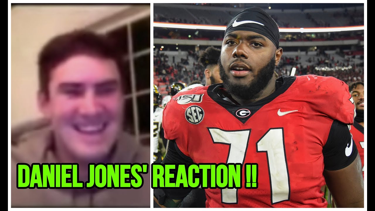 Daniel Jones reacts to the Giants selecting Andrew Thomas