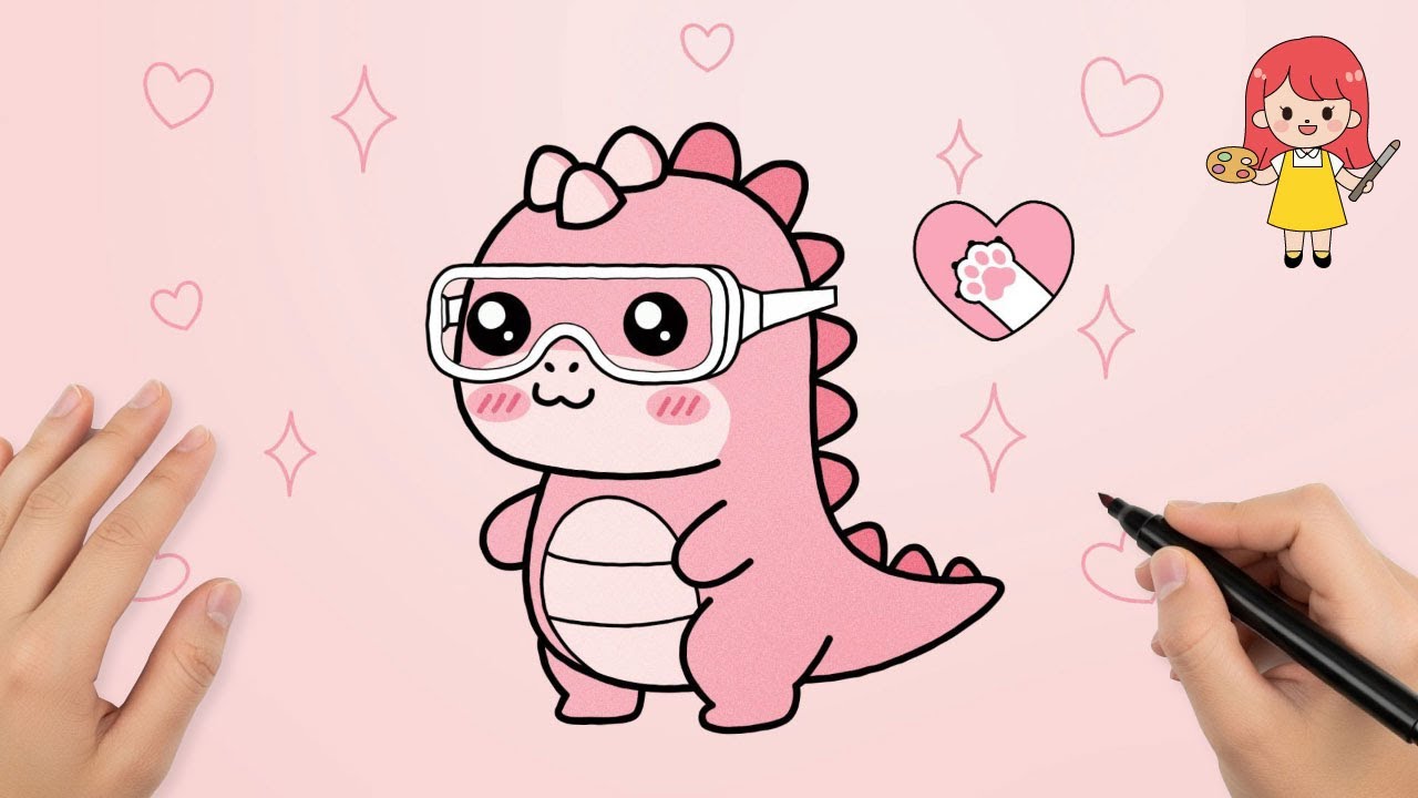 Cute Kawaii Dinosaur Drawing  Easy Step by Step for Kids & Beginners