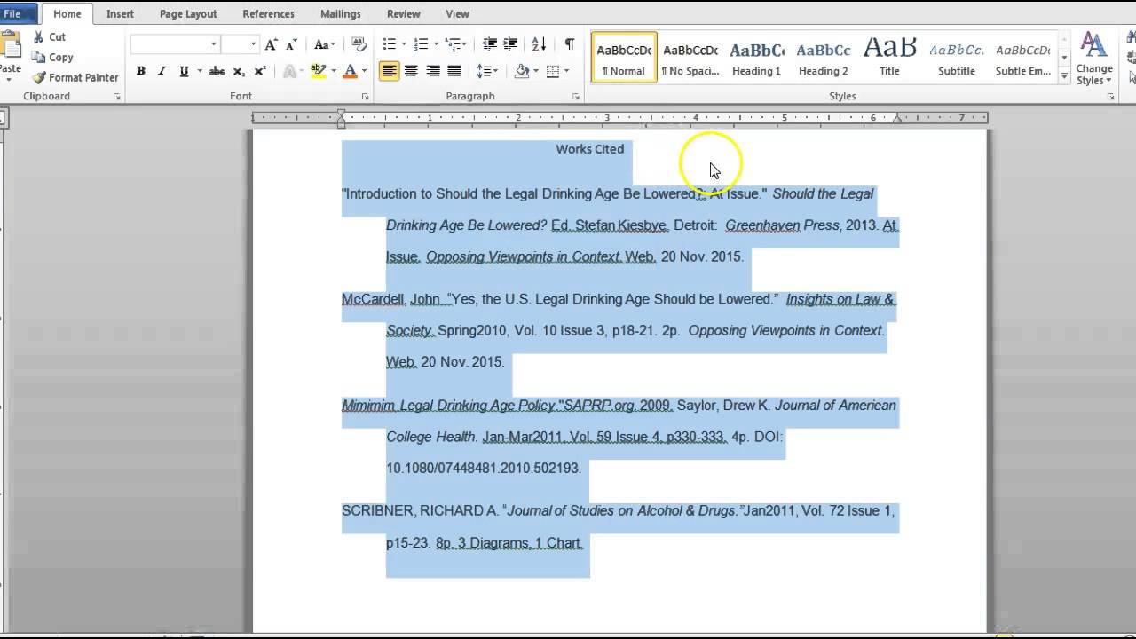 mla research paper works cited page