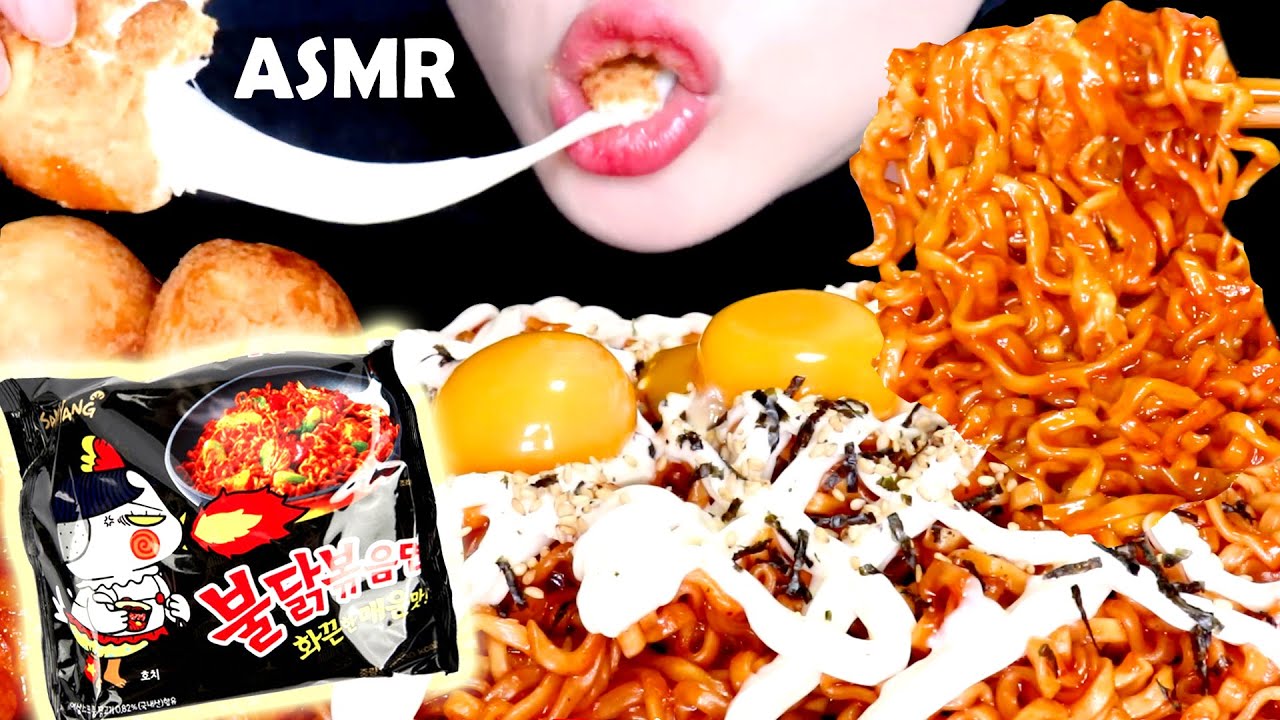 FIRE CHICKEN NOODLE WITH MAYO ASMR  | CHEESE BALL & CHICKEN | EATING SOUNDS | MUKBANG