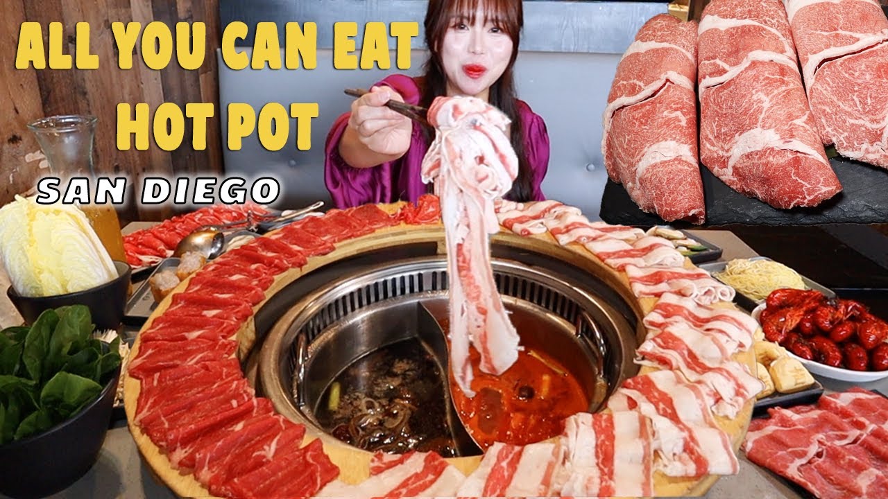 Огромное мясное кольцо, сколько сможешь съесть! Китайский хот-пот MUKBANG в ресторане Liuyishou в...