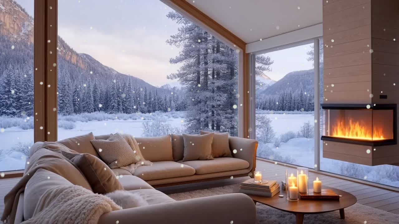 ️8 HOURS+ Cozy Modern Winter Cabin Ambience | Fireplace Relaxation ...