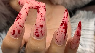 My Client Left Her Appt Bleeding 💉 Easy Blood Splatter Halloween Nails screenshot 4