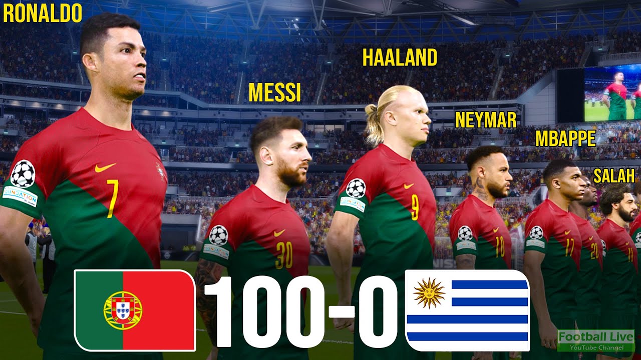 Portugal 100-0 Uruguay Ronaldo, Messi, Haaland, Neymar, Mbappe, Salah Al Stars played for POR PES