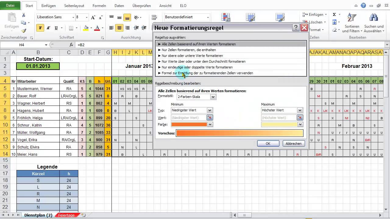 Update Excel 2010: Feiertage \u0026 Wochenenden im Dienstplan darstellen mit bedingter Formatierung