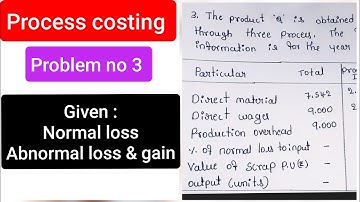 Process costing problem no 3, normal loss, abnormal loss and gain bcom BBA