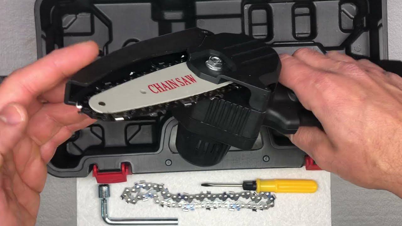 Tightening and Changing the Chain EDJO Portable 4 Inch Handheld 21V Chainsaw YouTube