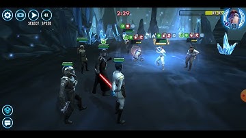 Darth Vader/Thrawn/Tarkin/TFP (L6 cooldown datacron) vs. Rey/JTR/R2/RHFinn/RHPoe: 62 banners