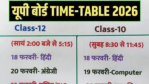 यूपी बोर्ड परीक्षा Time Table 2026,//UP Board time table 2026,//UP Board 10th and 12th time table