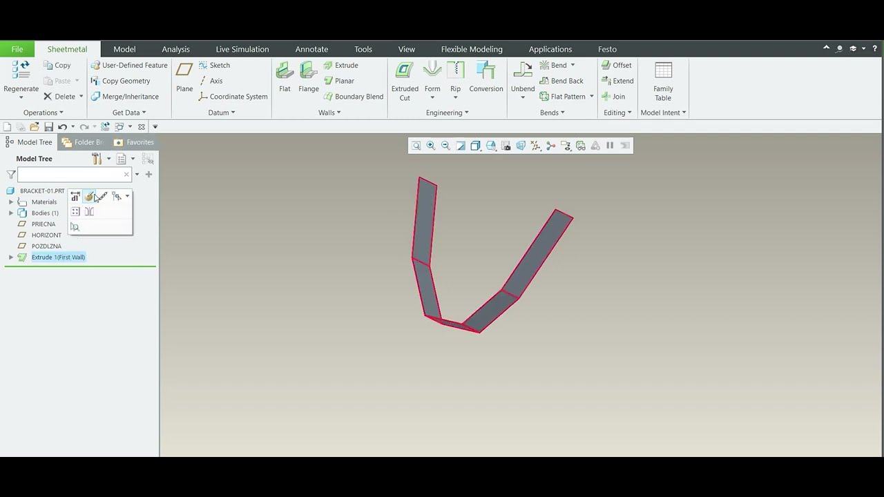 Sheet metal tutorial-002 | Flat wall, Planar in Creo Parametric