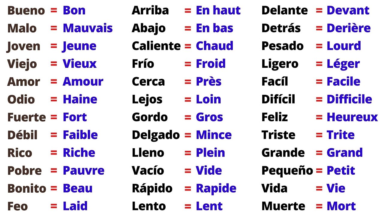 50 Mots Opposes Tres Utilises En Espagnol Vocabulaire Apprendre L Espagnol Francais Youtube