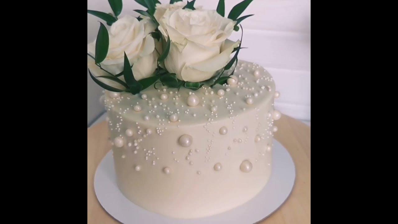 Простой свадебный торт. Одноярусный свадебный торт. Торт с живыми цветами.  - YouTube