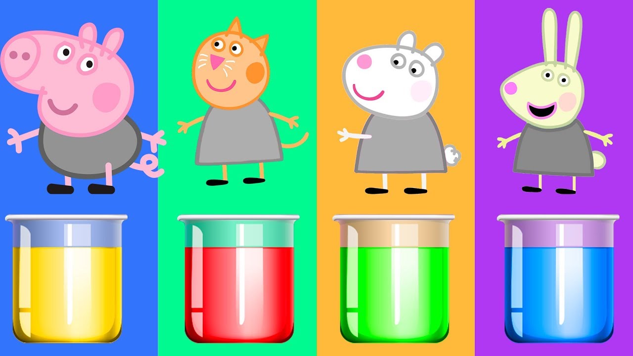 Bathing Colors Fun Peppa Pig Learn Colors Paint Buckets Alphabet Song