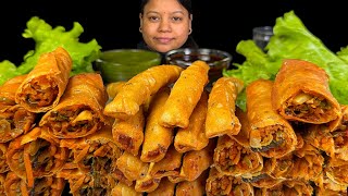 Eating Aloo Samosa Fingers, Spring Roll, Y Chutney & Mitha Chutney Eating Show Asmr Mukbang