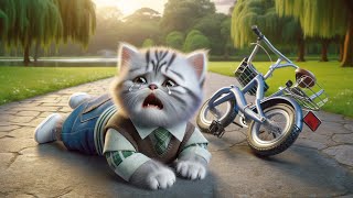 【Kitten Challenges Bike Riding!!】#kitten #catvideos #catstory #catlover #cute #cat #funnycat #sadcat