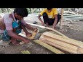 Bamboo Cutting & Slicing Skilled Talent Workers in World/Cutting Bamboo for Making Fence in Vaillage
