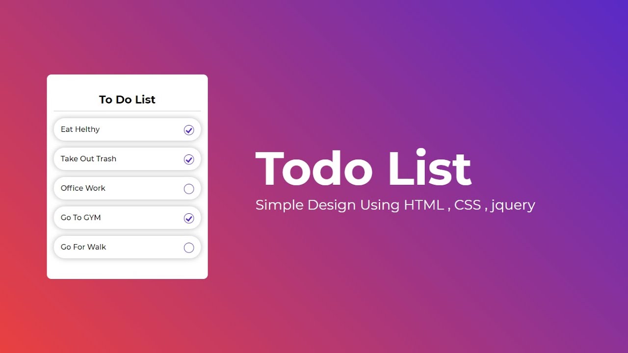 Dekbed uitzondering pion How To Create a To Do List Using Html CSS And Jquery | Simple Todo List  Design , javascript jquery - YouTube