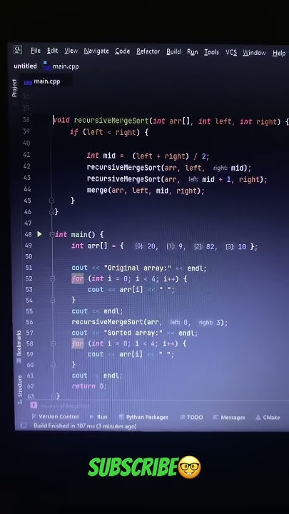 recursive merge sort in c++ IDE clion #cppprogramming #codingtime # ...