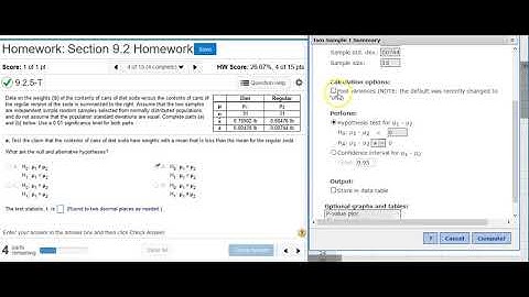 Performing hypothesis testing on two independent sample means of soda can fill volumes