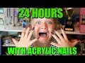 24 Hours with SUPER LONG Acrylic Nails!! Wearing Fake Nails for 24Hours!