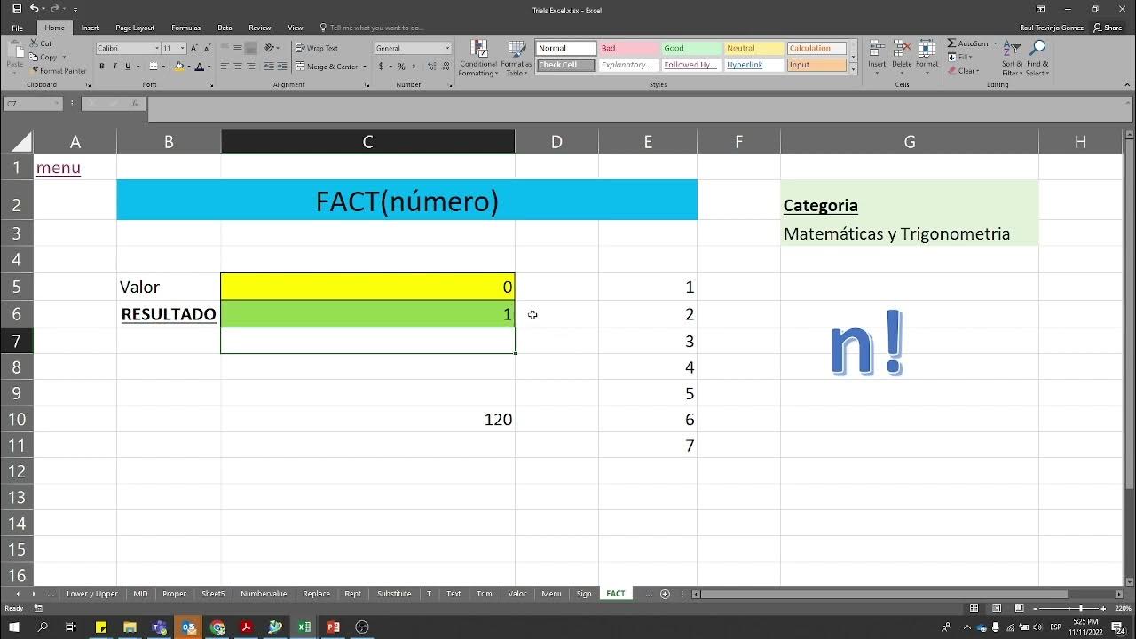 Función FACTORIAL en excel; Función FACT en excel explicada a detalle