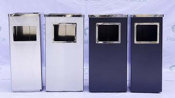 Thùng rác inox chất liệu thép phun sơn tĩnh điện hình chữ nhật có gạt tàn thuốc lá