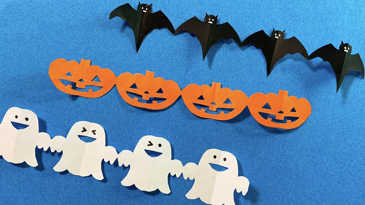 ハロウィン切り紙1枚】簡単 おばけ👻ジャックオーランタン🎃コウモリ