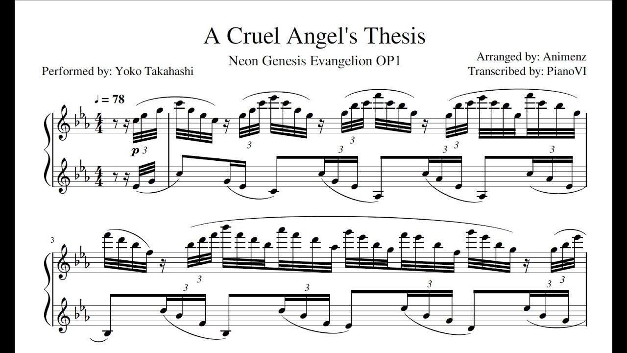 evangelion cruel angel thesis piano sheet music