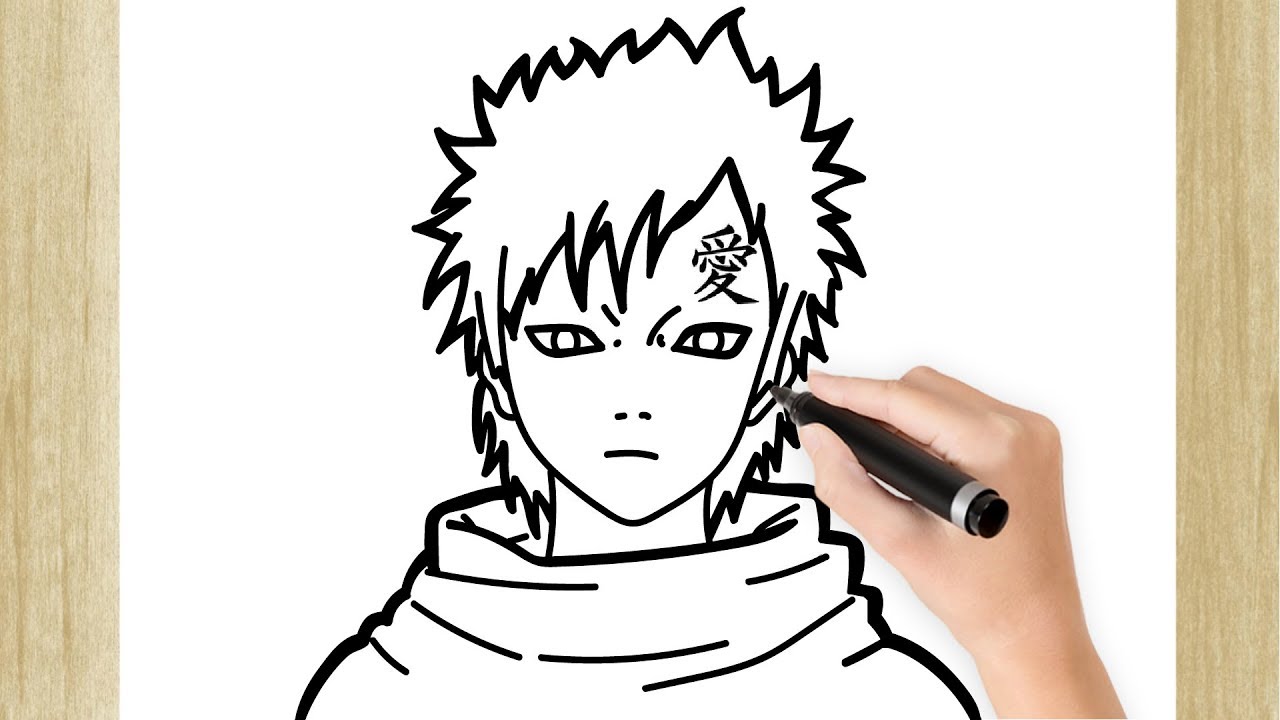 desenho de anime fácil, Como desenhar a metade do rosto de Gaara fácil