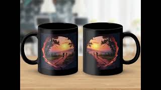 3D Sunset Cycling Couples Adventure Scenic Forest Wall Break Design Trail Coffee Mug, Nature Mug