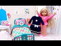 Doll playing with dress up and makeup toys