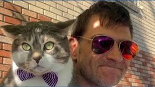 Sunshine (and cat) on his shoulders