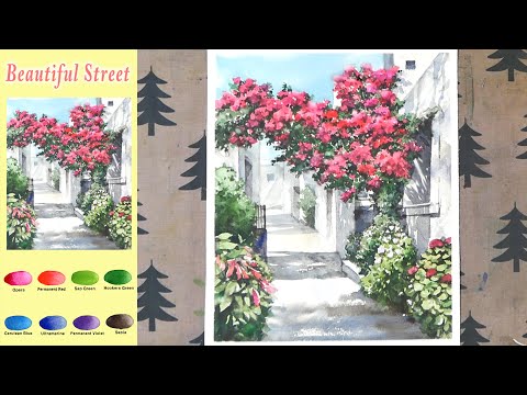 Landscape Watercolor - Beautiful Street (sketch &amp;<strong>amp</strong>; color mixing <strong>process</strong>) NAMIL ART