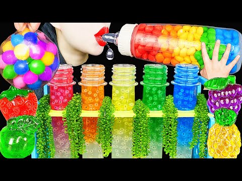 ASMR DRINKING SOUNDS 신기한 물 먹방 BABY BOTTLE, SEA GRAPES, 4D CANDY, FROG EGGS BIRD GLASS RAINBOW DRINKS