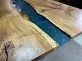 R &amp; J machinery English oak blue resin table