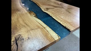 R &amp; J machinery English oak blue resin table