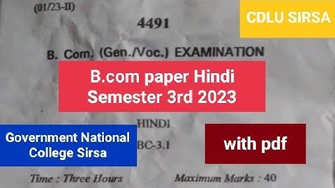 B.com Cdlu Paper Hindi Semester 3rd 2023