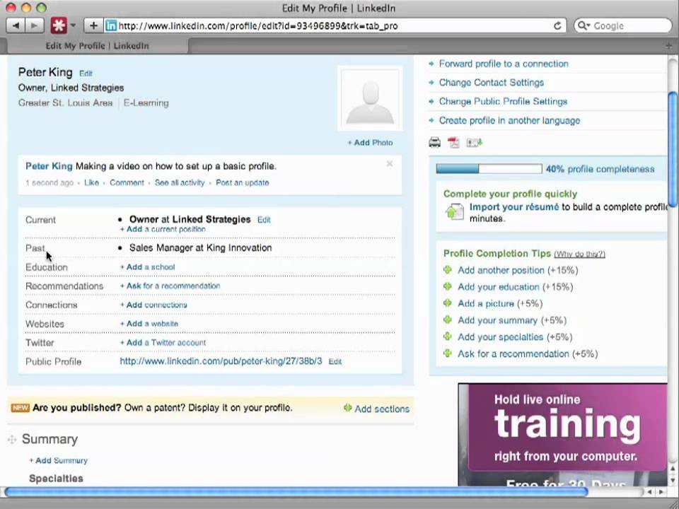 LinkedIn 101 #3: Creating a basic profile - YouTube