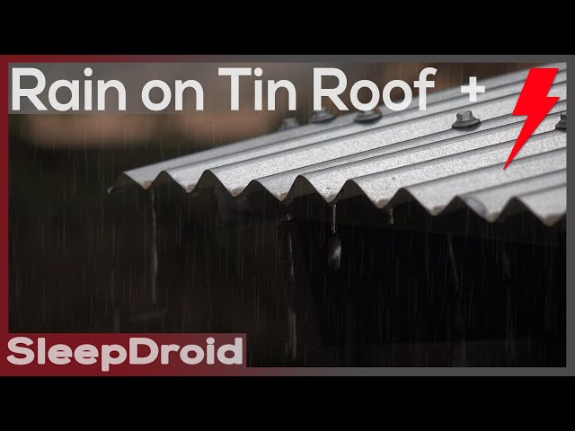 ► Hard Rain on a Tin Roof with DISTANT Thunder ~ Metal Roof Sounds for Sleeping (Lluvia), Zinc Roof class=