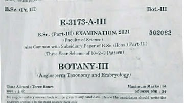 Botany | वनस्पति विज्ञान | B.Sc 3rd Year 2021 Paper-3 Exam 2021/ BSc 3rd Year Botany Questions Paper